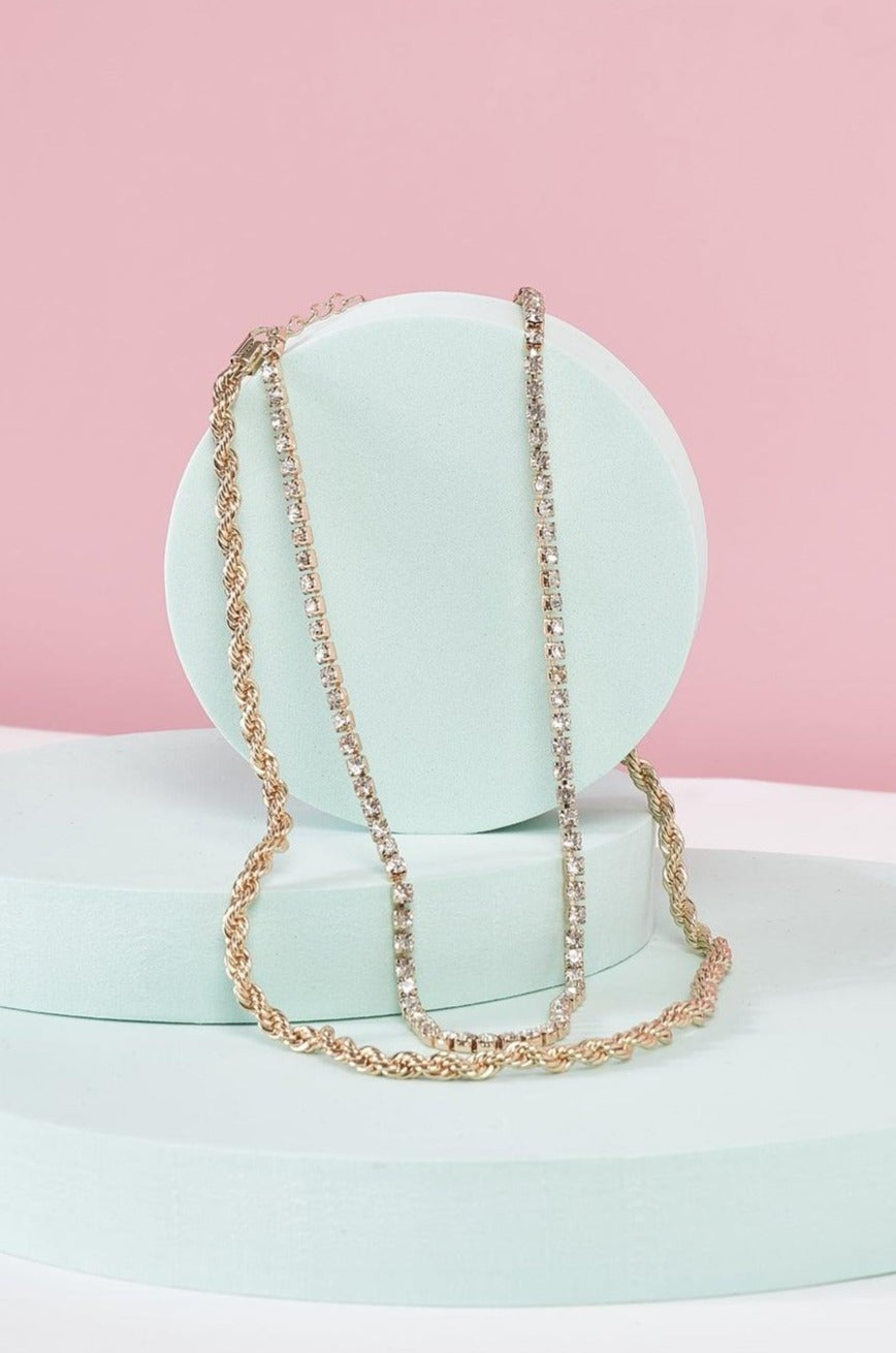 Jewelry- Gold Rope & Rhinestone Double-Chain Necklace