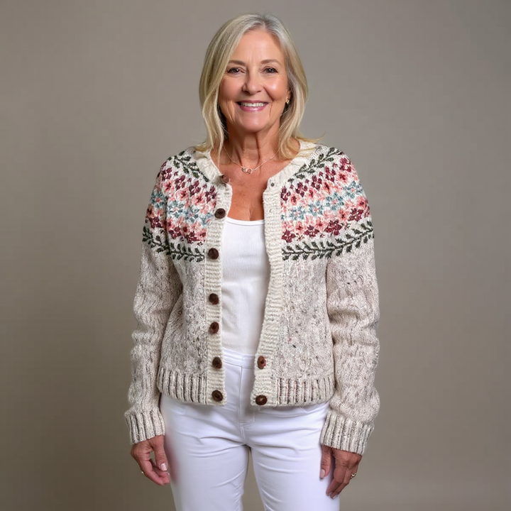 Olivia | Refined Fair Isle Cardigan Womens Button Front Sweater