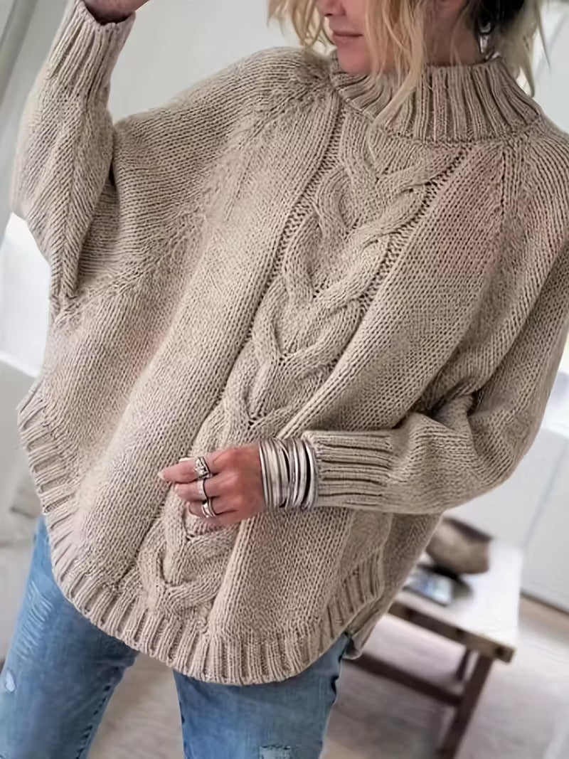 Olivia | Relaxed High Neck Chunky Cable Knit Sweater