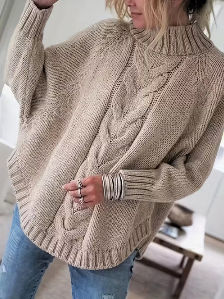 Olivia | Relaxed High Neck Chunky Cable Knit Sweater