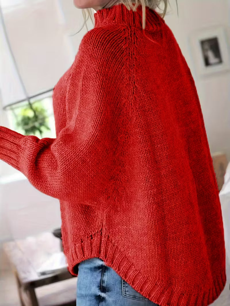 Olivia | Relaxed High Neck Chunky Cable Knit Sweater