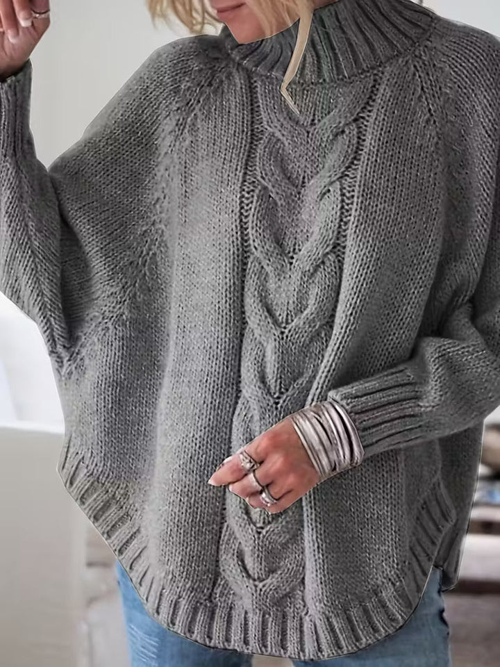 Olivia | Relaxed High Neck Chunky Cable Knit Sweater