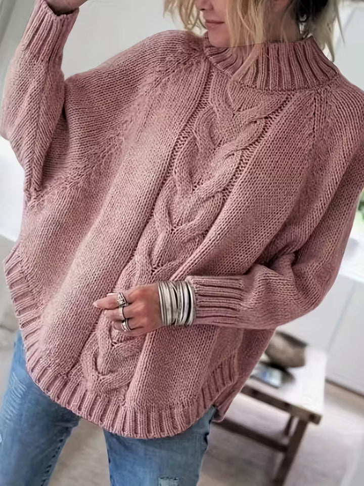 Olivia | Relaxed High Neck Chunky Cable Knit Sweater