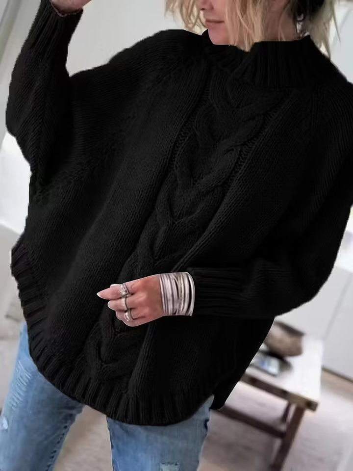 Olivia | Relaxed High Neck Chunky Cable Knit Sweater