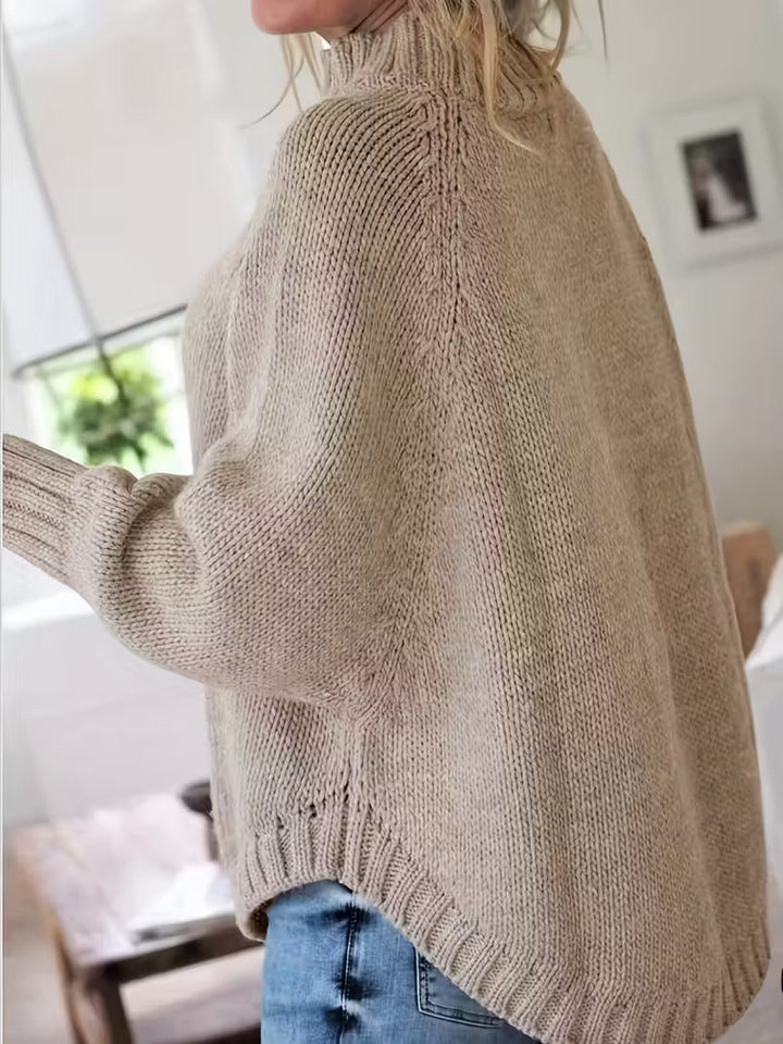 Olivia | Relaxed High Neck Chunky Cable Knit Sweater