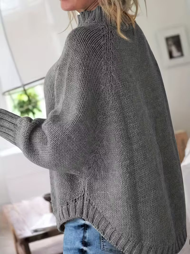 Olivia | Relaxed High Neck Chunky Cable Knit Sweater