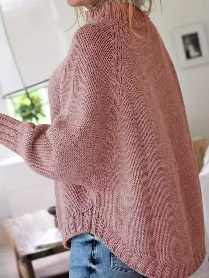 Olivia | Relaxed High Neck Chunky Cable Knit Sweater