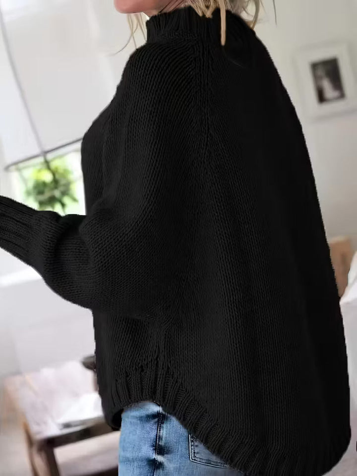 Olivia | Relaxed High Neck Chunky Cable Knit Sweater