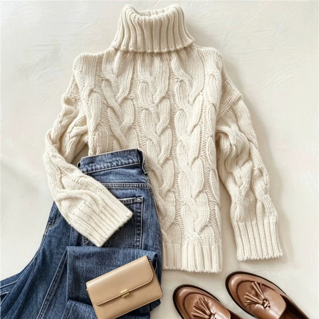 Patricia | Oversized Chunky Cable Knit Sweater with Turtleneck