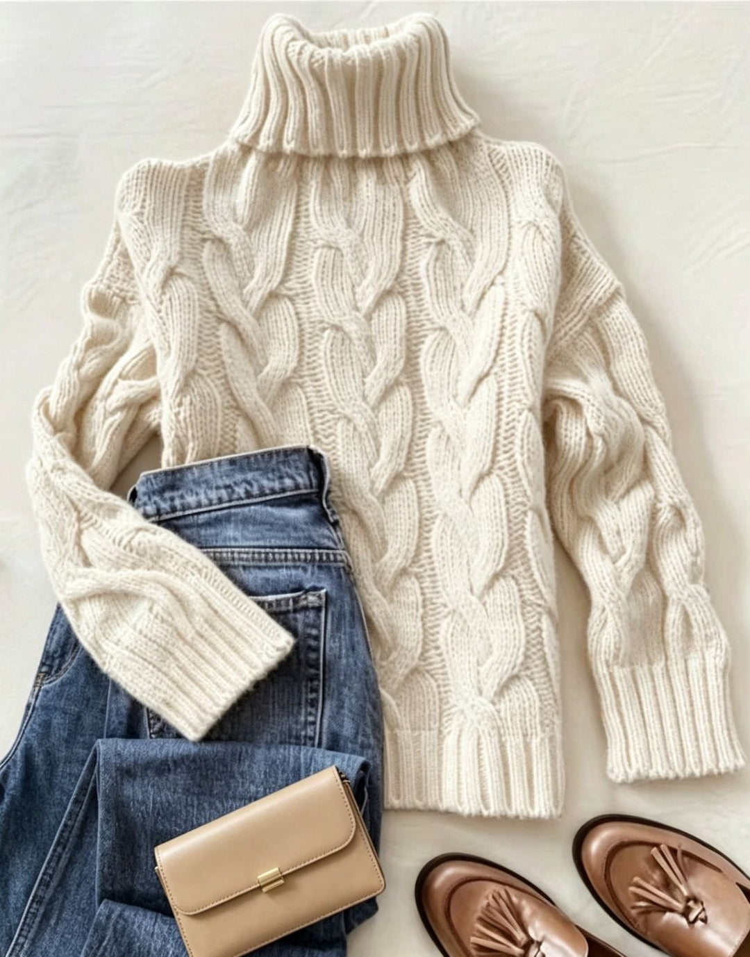 Patricia | Oversized Chunky Cable Knit Sweater with Turtleneck