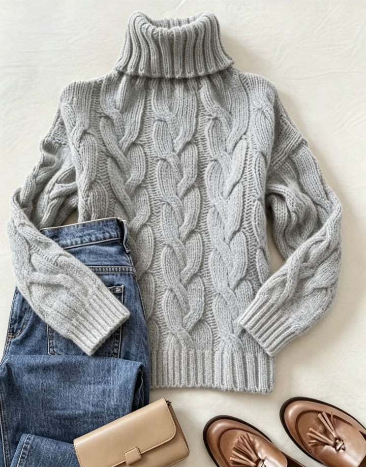 Patricia | Oversized Chunky Cable Knit Sweater with Turtleneck