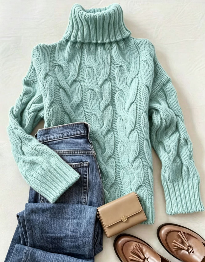 Patricia | Oversized Chunky Cable Knit Sweater with Turtleneck