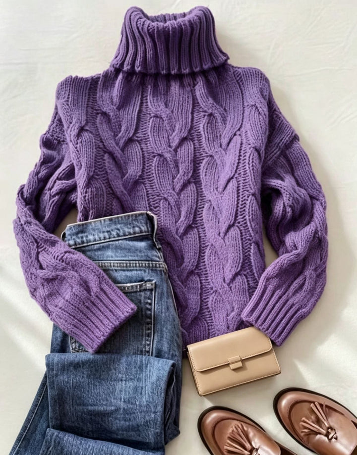 Patricia | Oversized Chunky Cable Knit Sweater with Turtleneck