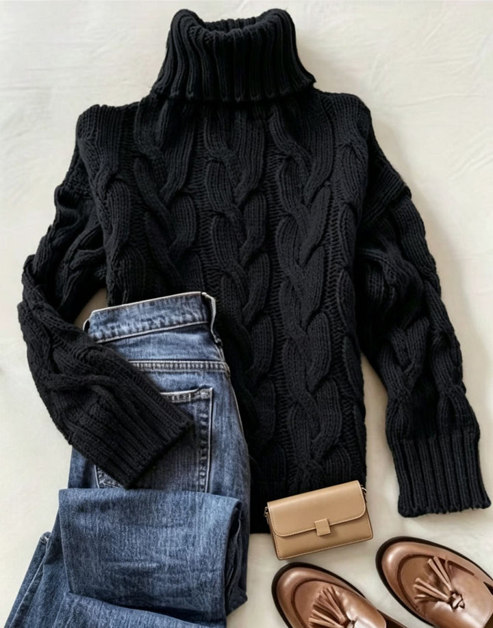 Patricia | Oversized Chunky Cable Knit Sweater with Turtleneck