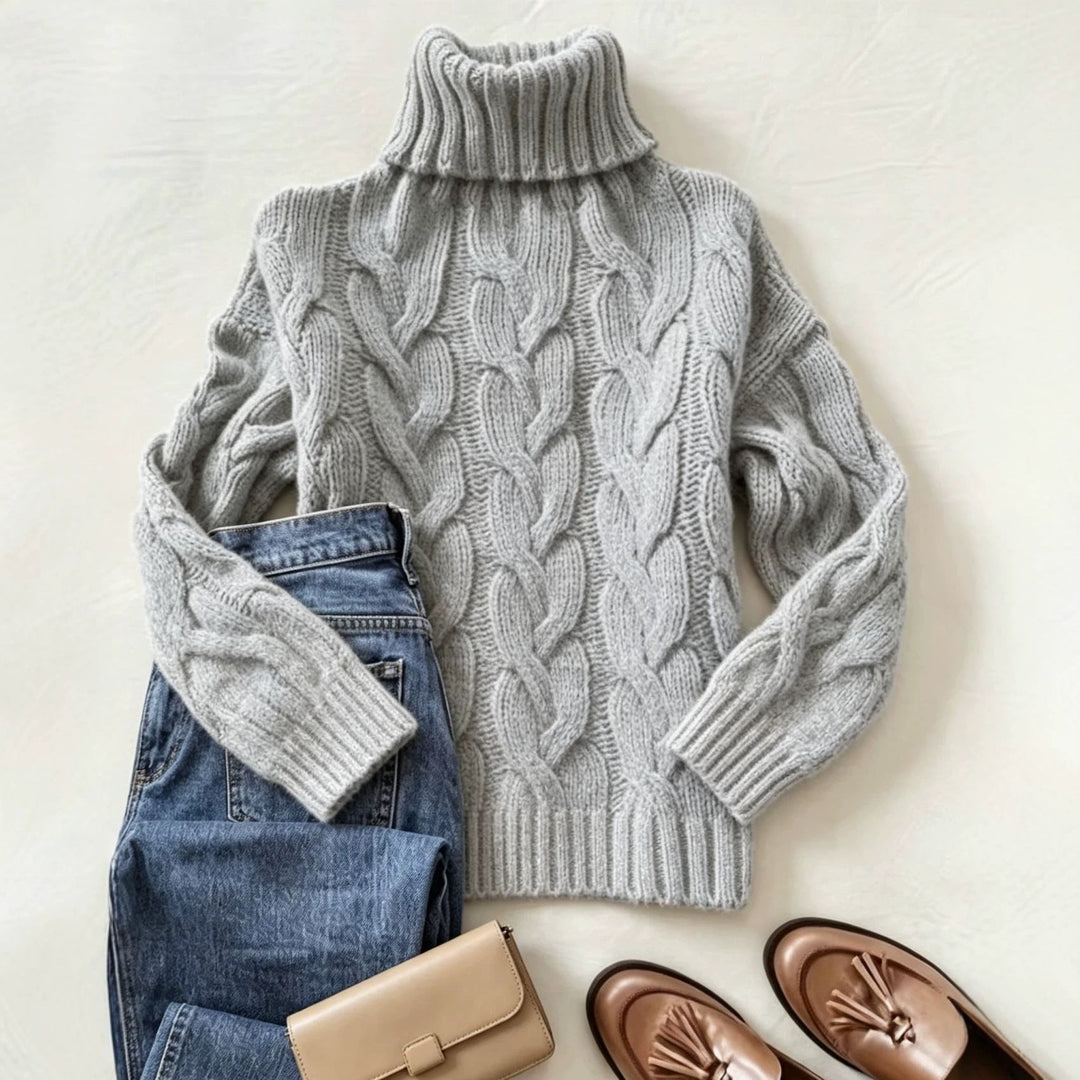 Patricia | Oversized Chunky Cable Knit Sweater with Turtleneck