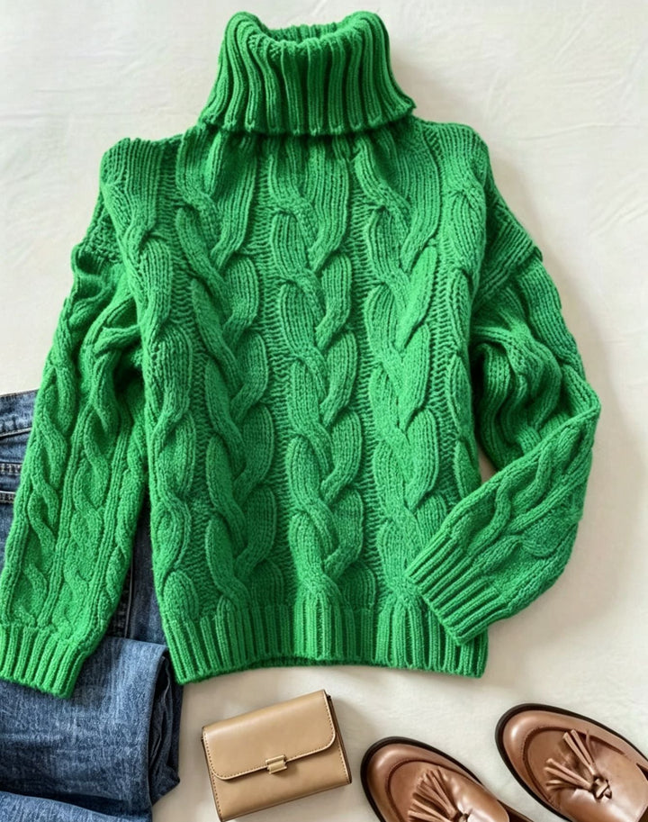 Patricia | Oversized Chunky Cable Knit Sweater with Turtleneck