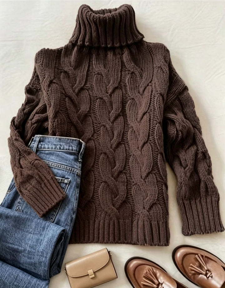 Patricia | Oversized Chunky Cable Knit Sweater with Turtleneck