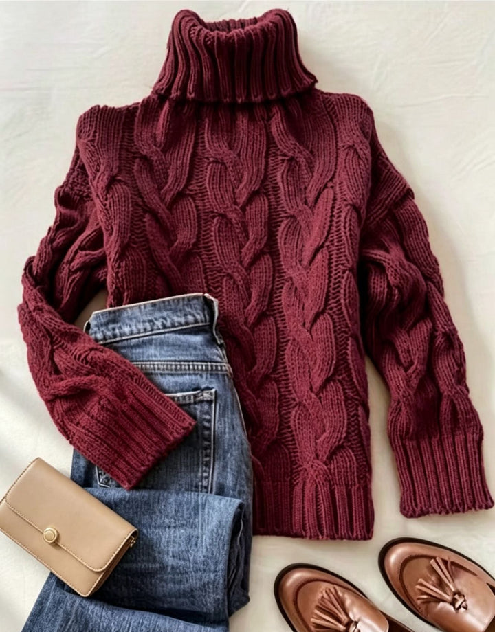 Patricia | Oversized Chunky Cable Knit Sweater with Turtleneck