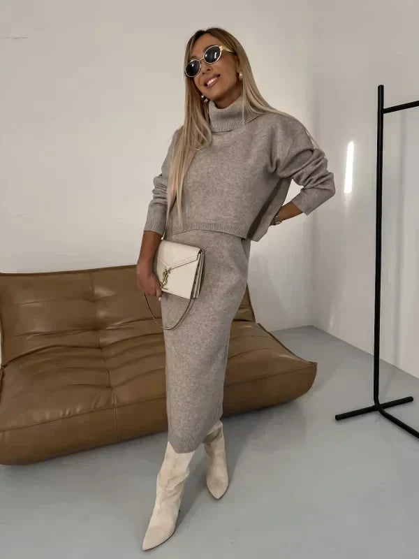 Ruth | Elegant Turtleneck Long Sleeve Midi Sweater Dress