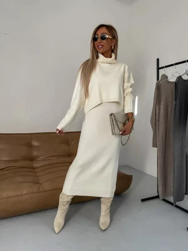 Ruth | Elegant Turtleneck Long Sleeve Midi Sweater Dress