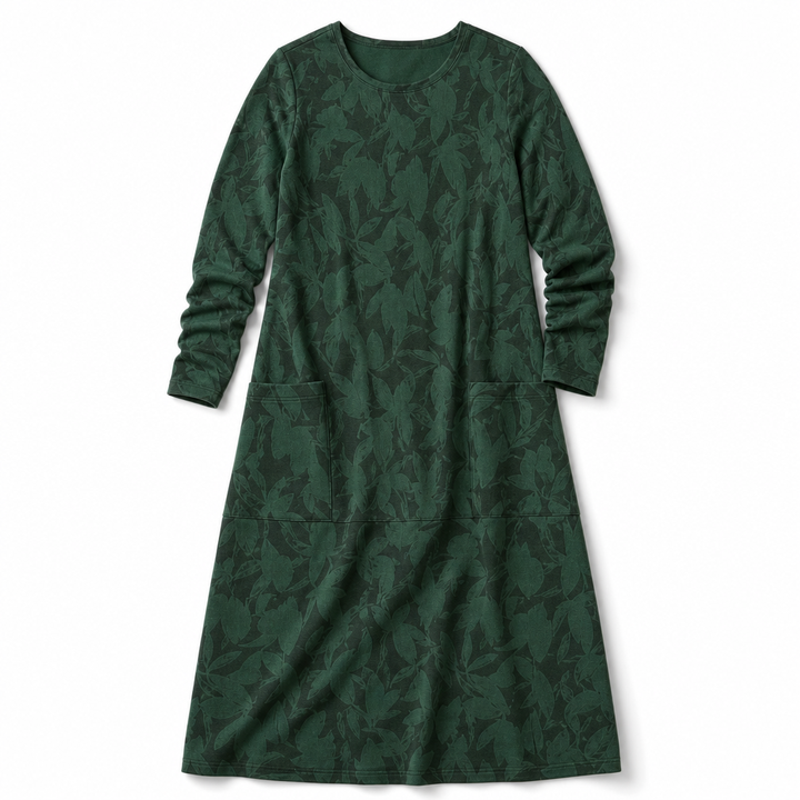 Samantha | Leaf Jacquard Long Sleeve Midi Sweater Dress