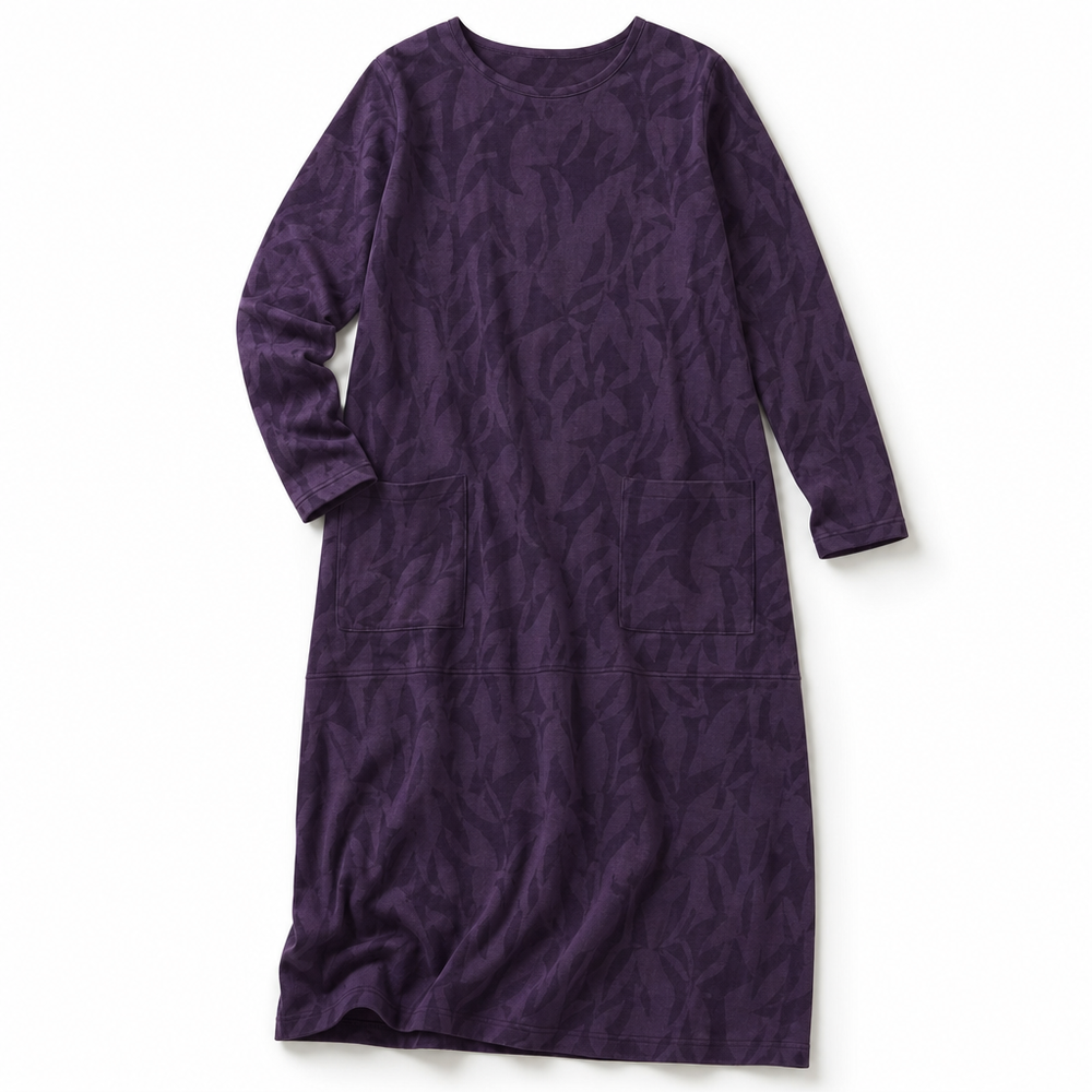 Samantha | Leaf Jacquard Long Sleeve Midi Sweater Dress