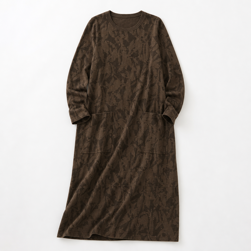 Samantha | Leaf Jacquard Long Sleeve Midi Sweater Dress