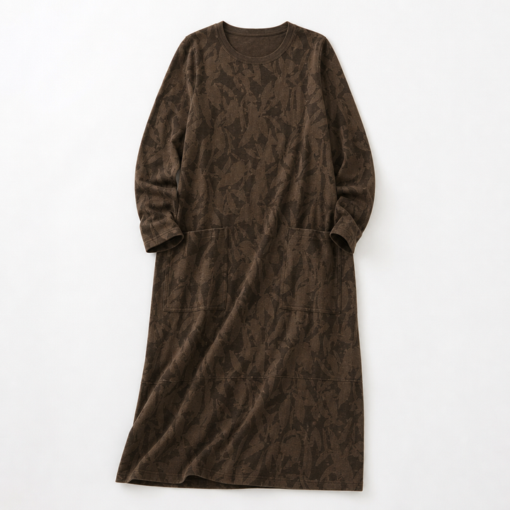Samantha | Leaf Jacquard Long Sleeve Midi Sweater Dress