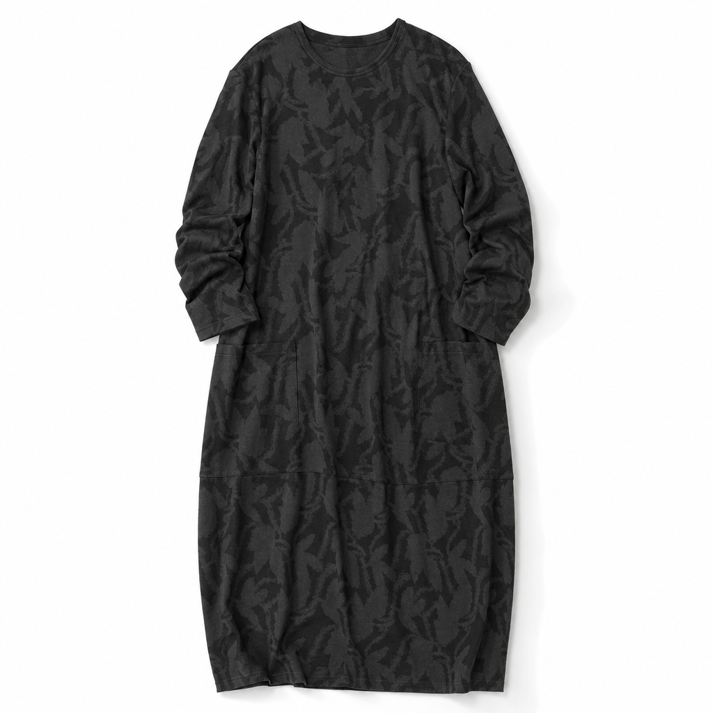 Samantha | Leaf Jacquard Long Sleeve Midi Sweater Dress