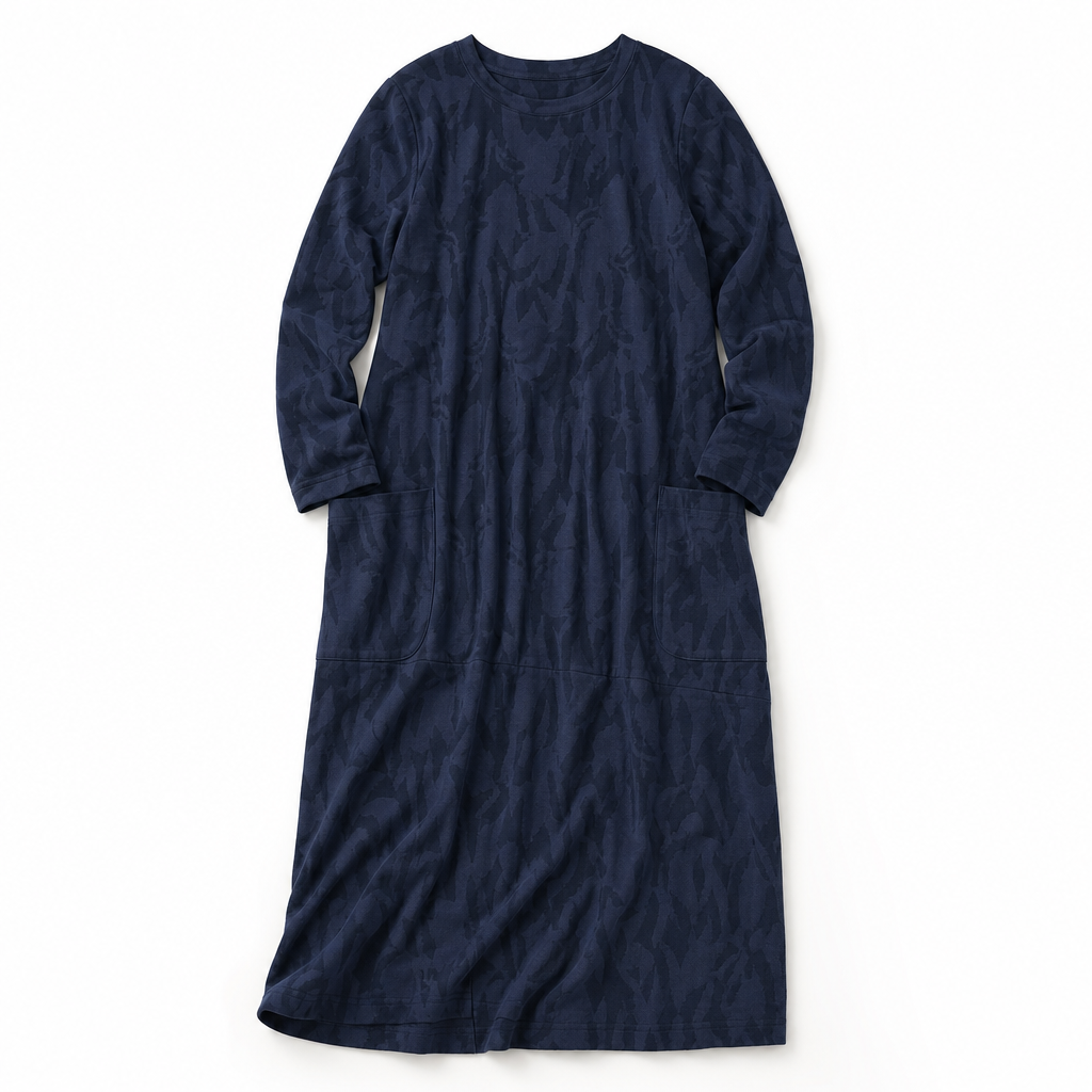 Samantha | Leaf Jacquard Long Sleeve Midi Sweater Dress