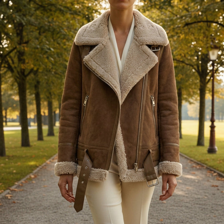 Samantha | Sophisticated Belted Aviator Sherpa Jacket Women