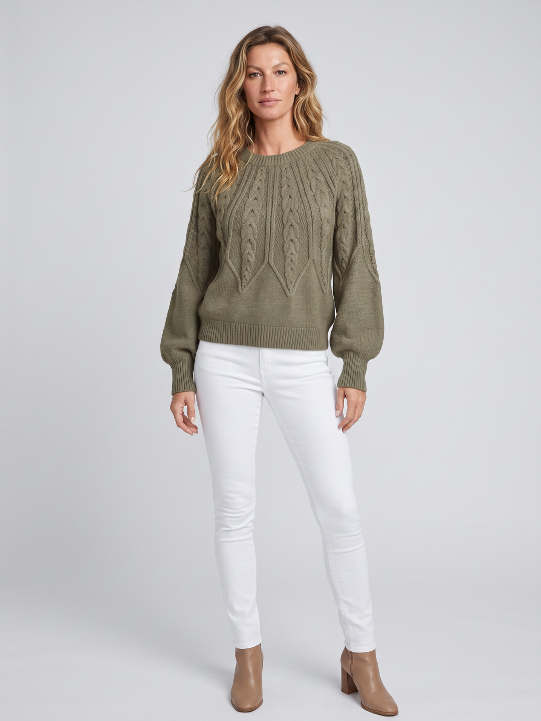 Sandra | Balloon Sleeve Chunky Cable Knit Sweater