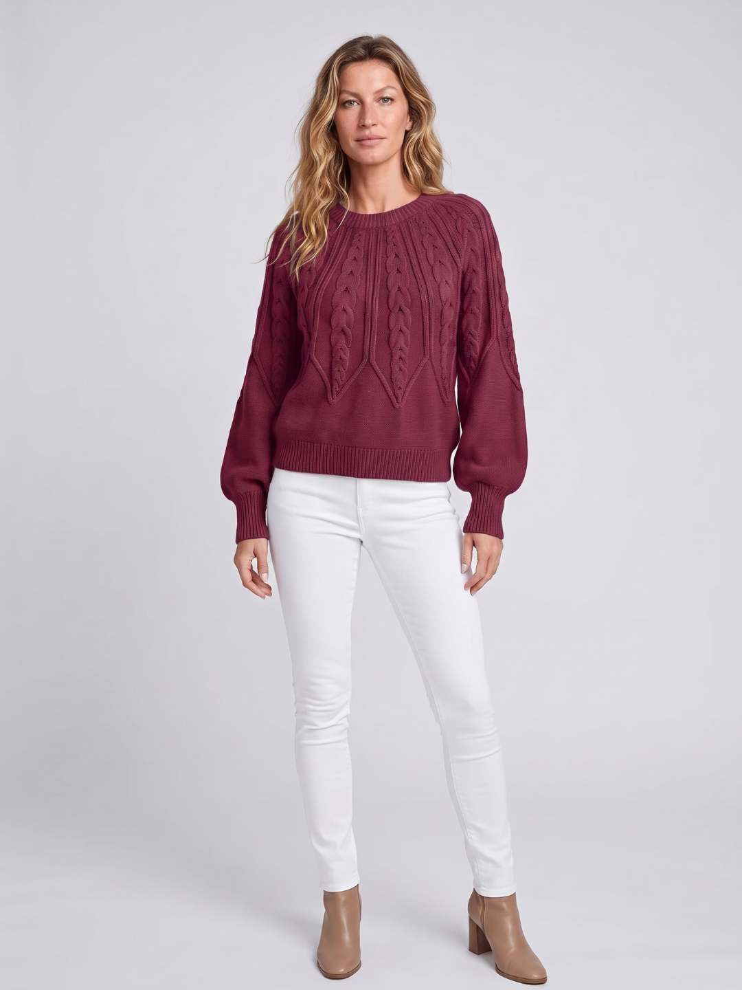 Sandra | Balloon Sleeve Chunky Cable Knit Sweater