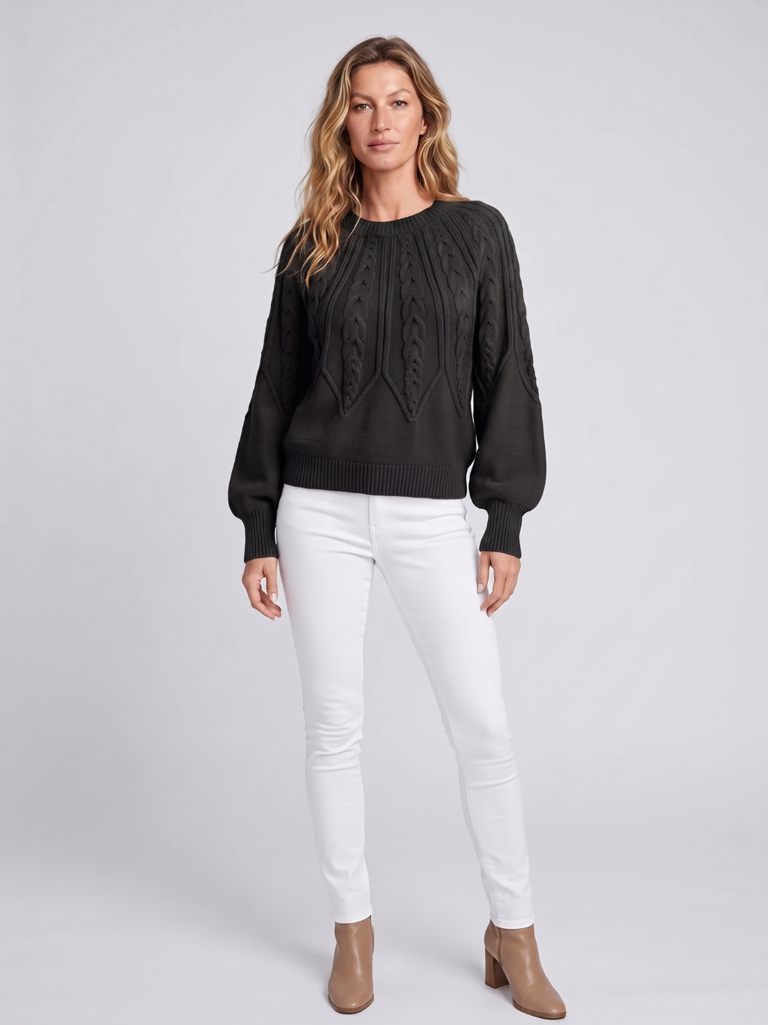 Sandra | Balloon Sleeve Chunky Cable Knit Sweater