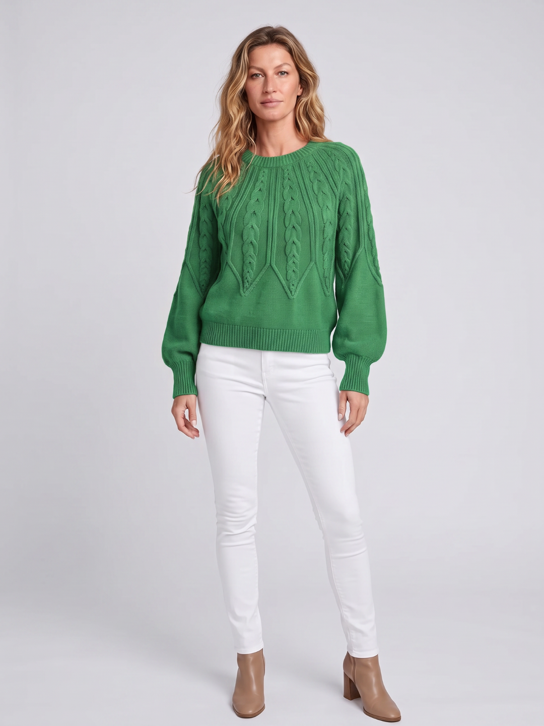 Sandra | Balloon Sleeve Chunky Cable Knit Sweater