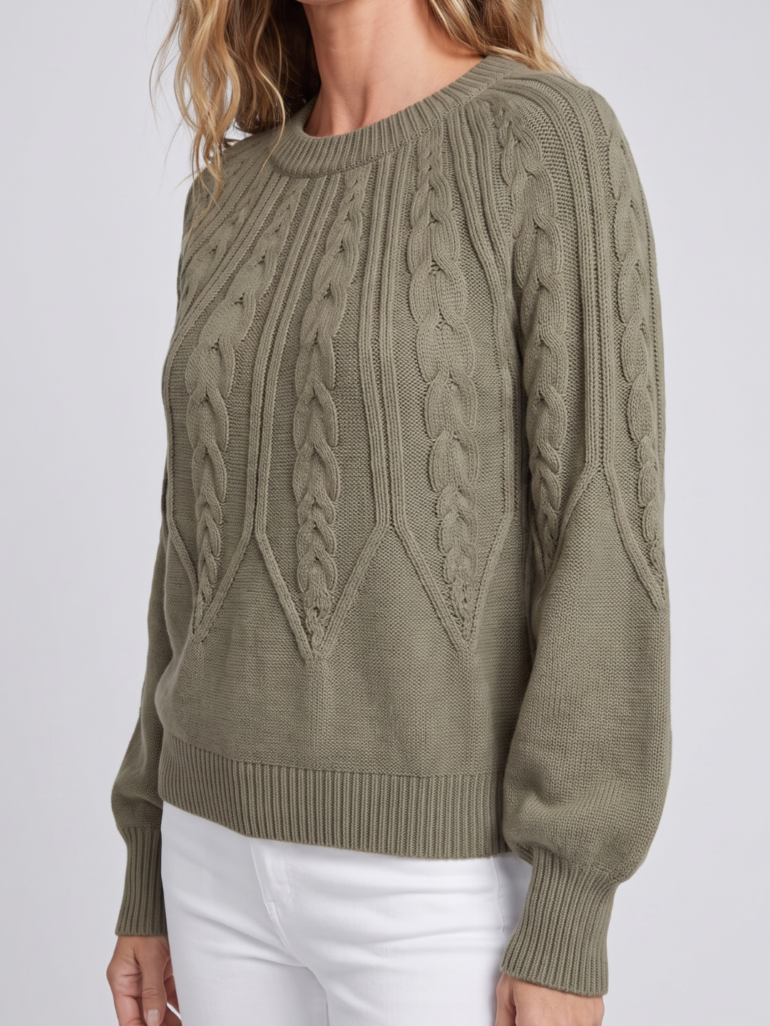 Sandra | Balloon Sleeve Chunky Cable Knit Sweater