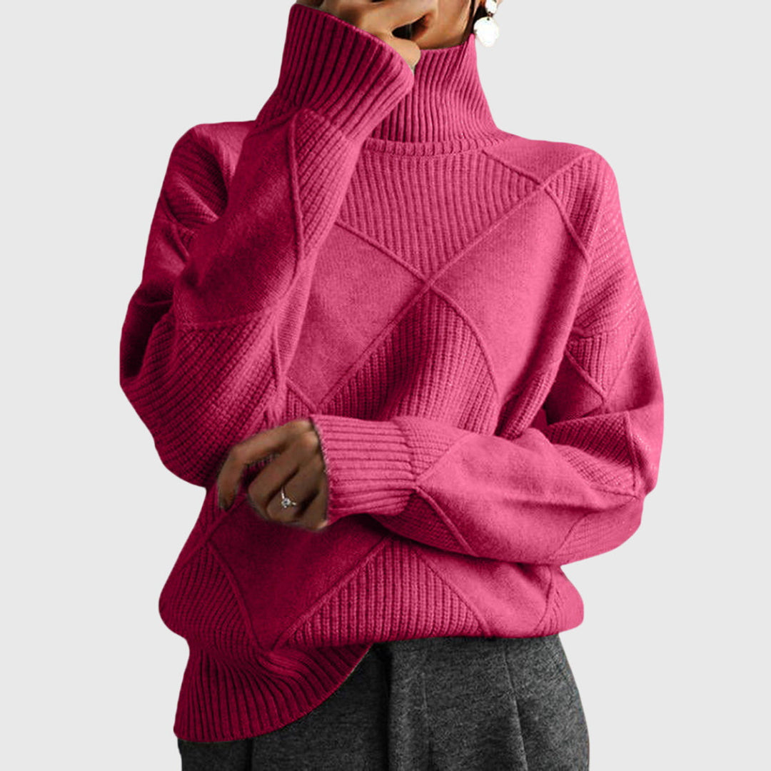 Sarah | Elegant Chunky Knit Patchwork Turtleneck Sweater