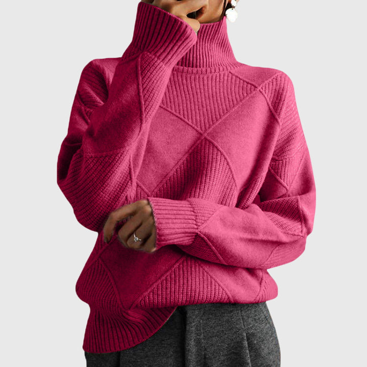 Sarah | Elegant Chunky Knit Patchwork Turtleneck Sweater