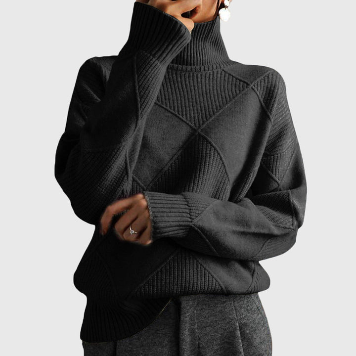 Sarah | Elegant Chunky Knit Patchwork Turtleneck Sweater