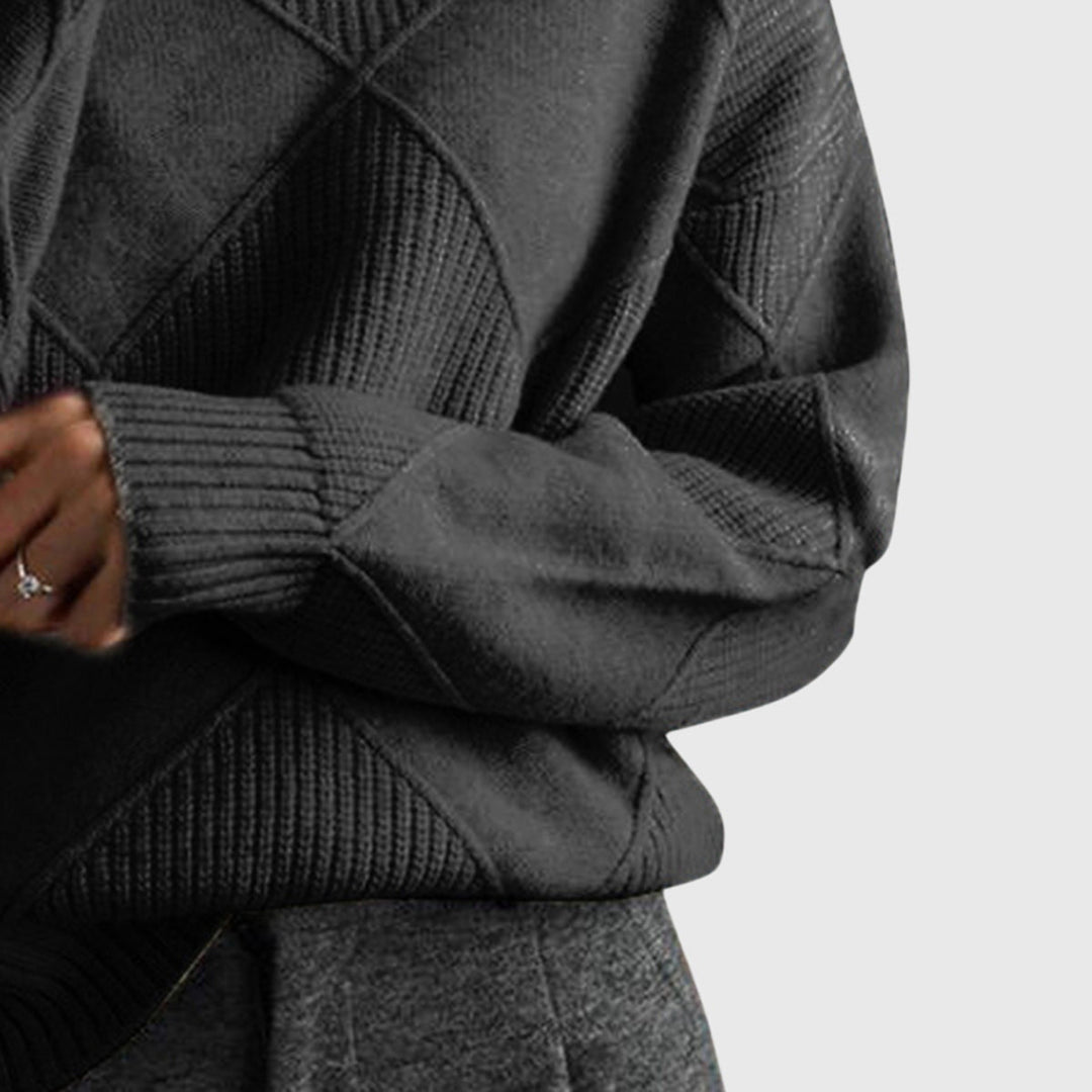 Sarah | Elegant Chunky Knit Patchwork Turtleneck Sweater