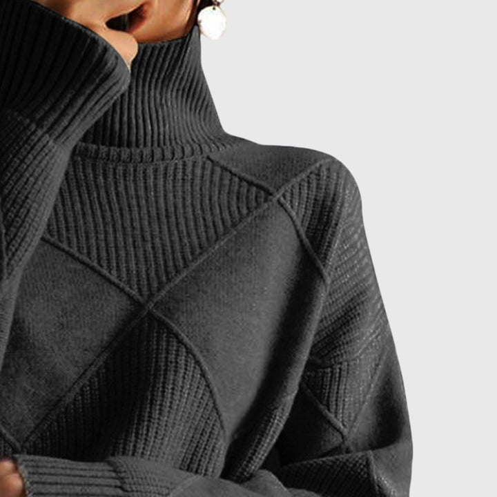 Sarah | Elegant Chunky Knit Patchwork Turtleneck Sweater