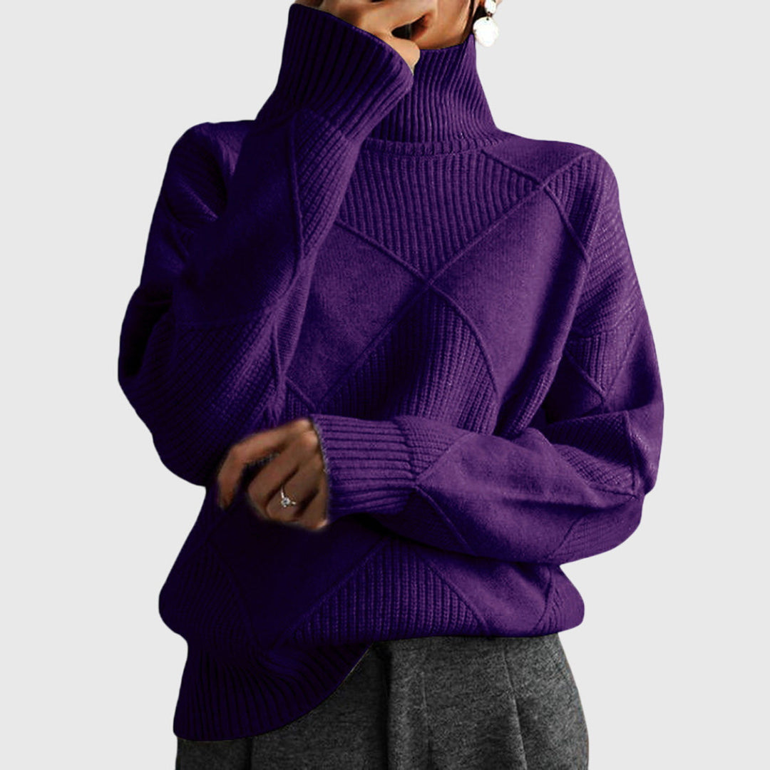 Sarah | Elegant Chunky Knit Patchwork Turtleneck Sweater
