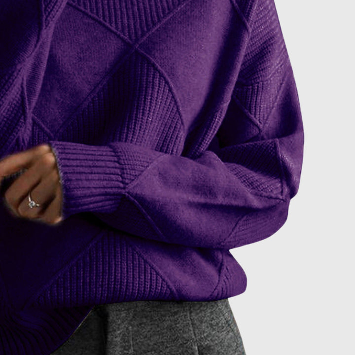 Sarah | Elegant Chunky Knit Patchwork Turtleneck Sweater
