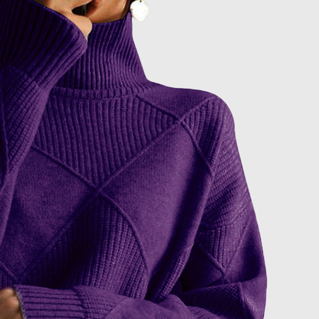 Sarah | Elegant Chunky Knit Patchwork Turtleneck Sweater