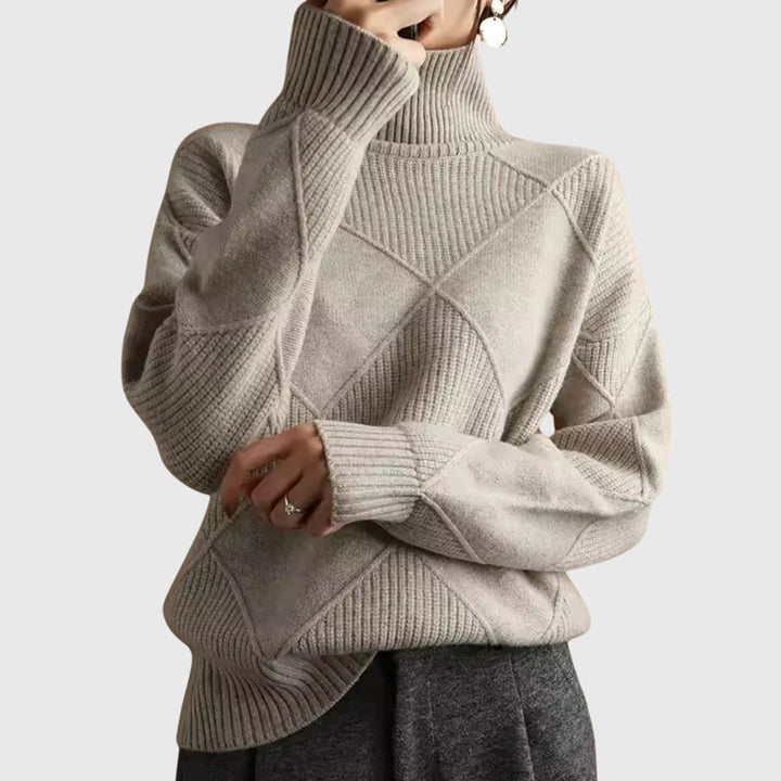 Sarah | Elegant Chunky Knit Patchwork Turtleneck Sweater