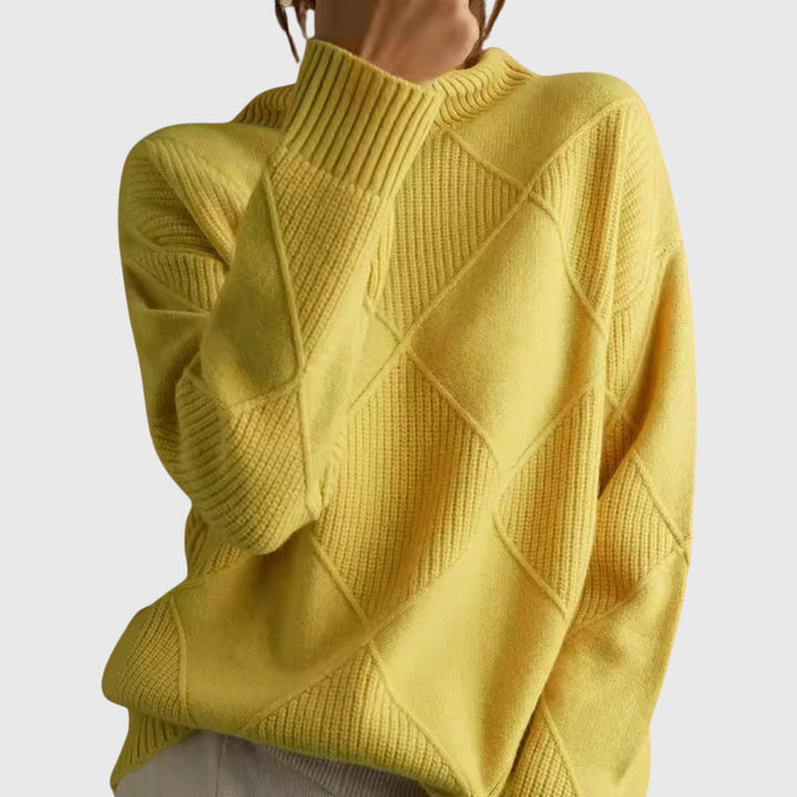 Sarah | Elegant Chunky Knit Patchwork Turtleneck Sweater
