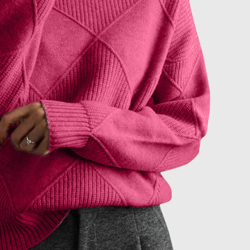 Sarah | Elegant Chunky Knit Patchwork Turtleneck Sweater