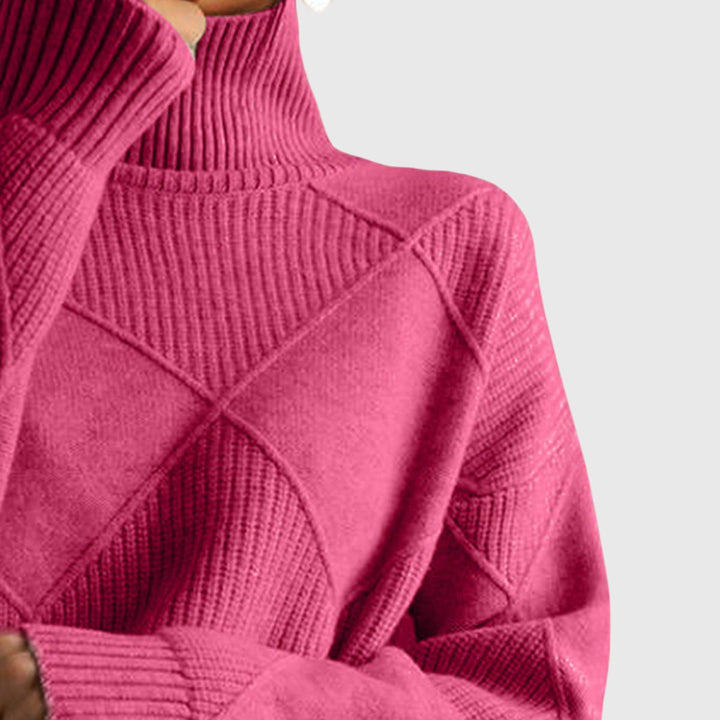 Sarah | Elegant Chunky Knit Patchwork Turtleneck Sweater