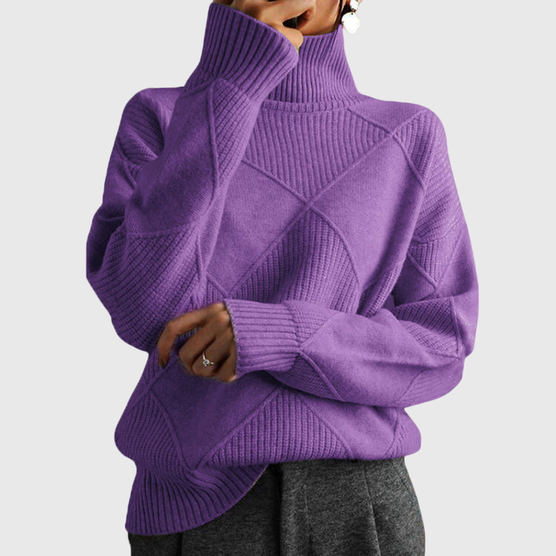 Sarah | Elegant Chunky Knit Patchwork Turtleneck Sweater