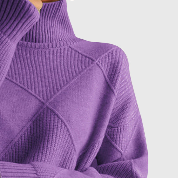 Sarah | Elegant Chunky Knit Patchwork Turtleneck Sweater